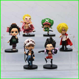 โมเดลฟิกเกอร์ One Piece Action Figure Q Version Gear Fourth Luffy Sanji Law Robin Chopper Doflamingo ของเล่นสําหรับเด็ก 6 ชิ้น