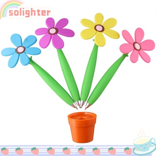 Solighter ปากกาลูกลื่น พลาสติก ลายดอกทานตะวัน สีชมพู ฟ้า เหลือง สําหรับตกแต่งบ้าน ปาร์ตี้