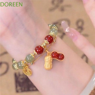 Doreen สร้อยข้อมือ จี้ลูกปัดหยกเทียม สองชั้น สีทอง สไตล์จีน สร้างสรรค์ สําหรับท่องเที่ยว ของที่ระลึก