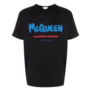 เสื้อยืดคอกลม พิมพ์ลาย Alexander McQueen สีฟ้า สไตล์สตรีท สําหรับผู้หญิง