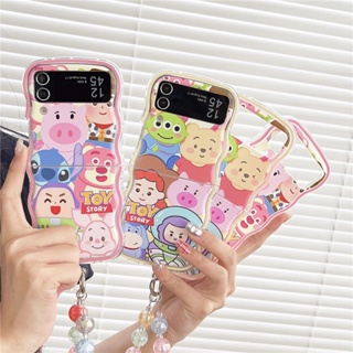 เคสโทรศัพท์มือถือแบบนิ่ม ใส กันกระแทก ลายการ์ตูนน่ารัก พร้อมสายคล้องมือ สําหรับ Samsung Galaxy Z Flip 5 Z Flip 4 Z Flip 3 Z Flip 5 4 3