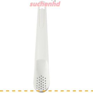 Suchenhd ช้อนส้อมพลาสติก อเนกประสงค์ ขนาดเล็ก แบบพกพา ทนทาน 2-in-1 สีขาว สําหรับกรองน้ํามัน น้ําผลไม้