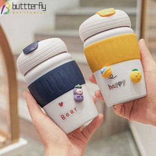 Buttterfly ขวดน้ําสูญญากาศ ลายการ์ตูนน่ารัก พร้อมหลอดดูด สําหรับเด็ก