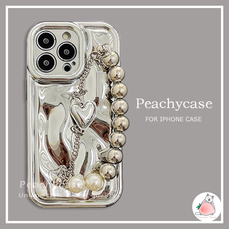 เคสโทรศัพท์มือถือแบบนิ่ม TPU กันกระแทก พร้อมสายคล้องข้อมือ สีเงิน สําหรับ iPhone 15 14 Plus 13 12 11 Pro Max Xr Xs X 6 7 8Plus Se2020