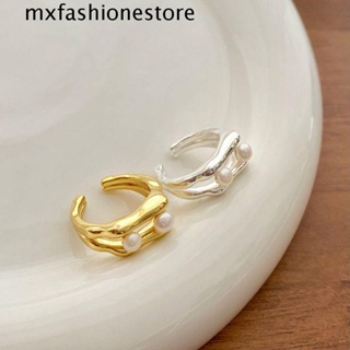 Mxfashione INS แหวนมุก รูปทรงเรขาคณิต วินเทจ บุคลิกภาพ ของขวัญวันวาเลนไทน์ แหวนคู่ เครื่องประดับ สไตล์เกาหลี