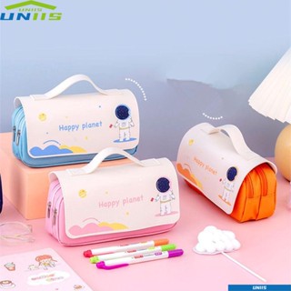 Uniis กระเป๋าใส่ปากกา ดินสอ สองชั้น ลายนักบินอวกาศ ดาวน่ารัก ความจุขนาดใหญ่ แบบพกพา สําหรับนักเรียน