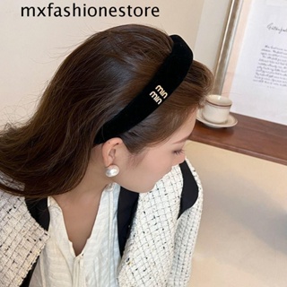 Mxfashione ที่คาดผมกํามะหยี่สีดํา ที่คาดผม Gilrl สร้างสรรค์ สวยหรู ฟองน้ํา ที่คาดผม ฝรั่งเศส ฤดูหนาว กิ๊บติดผม ตัวอักษรสีทอง โลหะ สไตล์เกาหลี ที่คาดผม