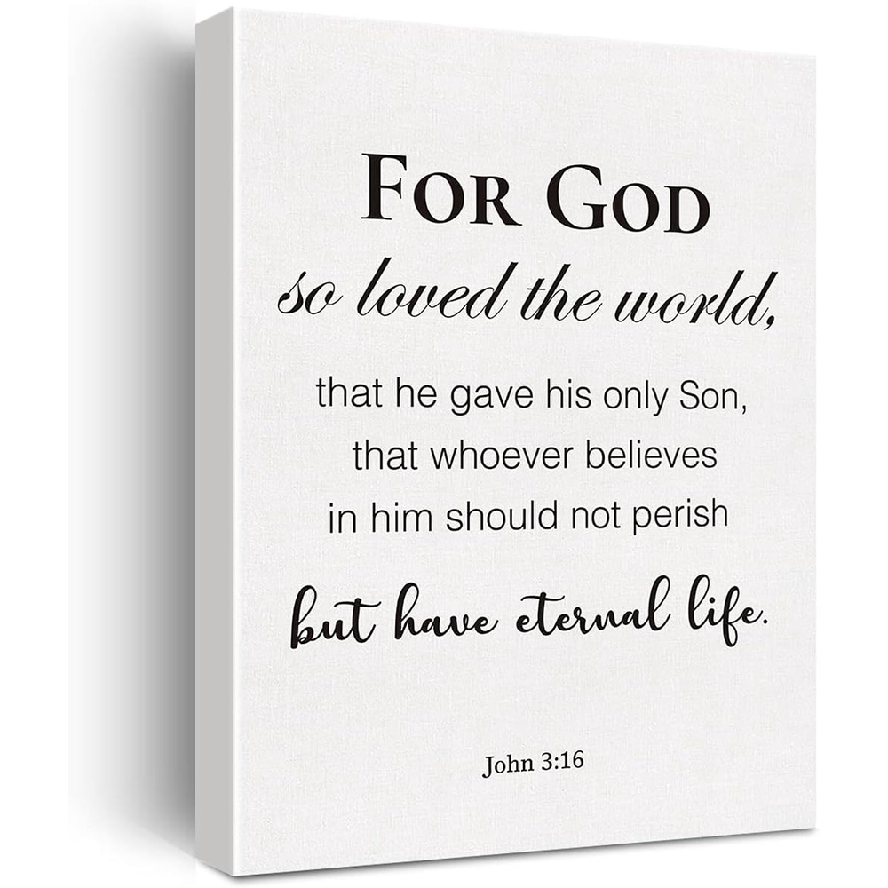 Christian ผ้าใบ Wall Art สําหรับพระเจ้า So Loved the World John 3:16 ผ้าใบพิมพ์ Bible Verse Scriptur