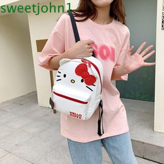 Sweetjohn กระเป๋าเป้สะพายหลัง กระเป๋านักเรียน หนัง PU ลายการ์ตูนคิตตี้ ประดับโบว์ ขนาดใหญ่ จุของได้เยอะ สําหรับผู้หญิง และเด็ก