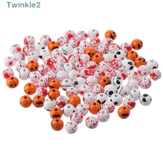 Twinkle ลูกปัดไม้ ทรงกลม 5 แบบ 15 มม. สําหรับตกแต่งฮาโลวีน 100 ชิ้น