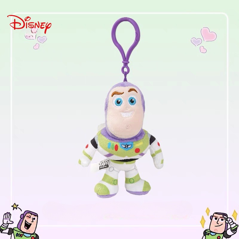 ของเล่นตุ๊กตาดิสนีย์ Buzz Lightyear และ Woody แขวนเครื่องประดับพวงกุญแจตกแต่งกระเป๋าเป้สะพายหลัง