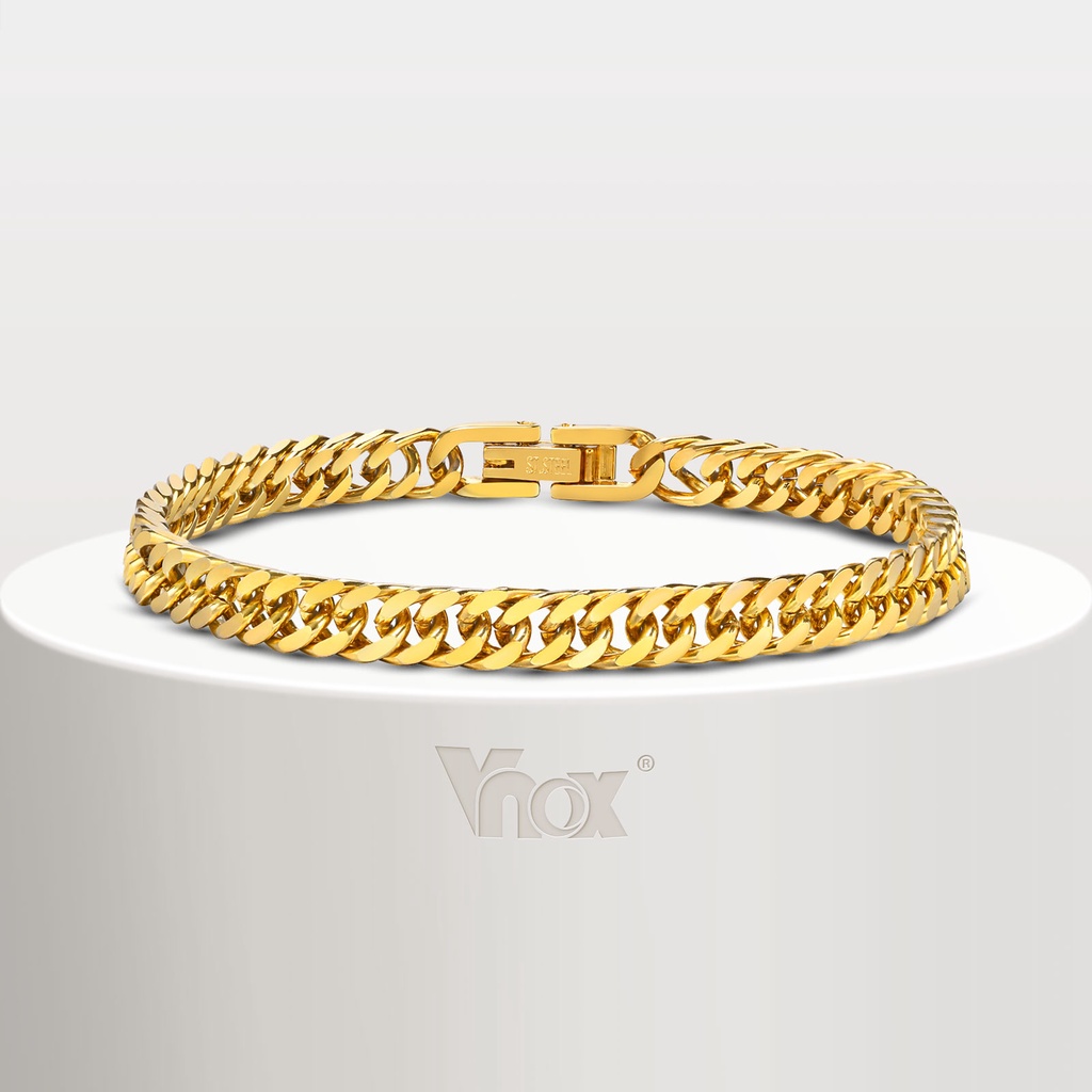Vnox สร้อยข้อมือสเตนเลส ชุบทอง 18K สไตล์คลาสสิก สําหรับผู้หญิง