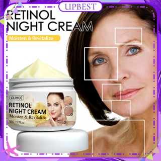 ♕ Ouhoe Retinol Night Cream Firms Anti-aging Fading Fine Lines จุดด่างดำเมลานิน Brightening Moisturizing Facial Skin Men Women Face Care 50g UPBEST