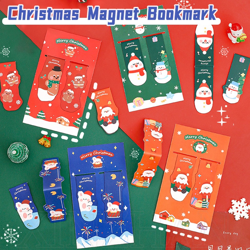 Kawaii ที่คั่นหนังสือแม่เหล็ก ลายการ์ตูนซานตาคลอส สโนว์แมน ขนมปังขิง เครื่องเขียน สําหรับโรงเรียน ออฟฟิศ