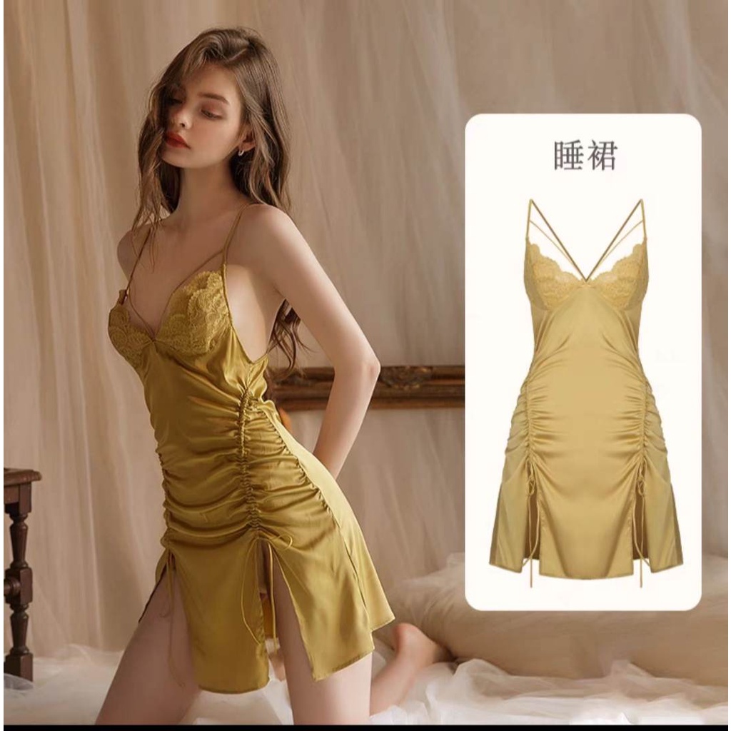 VN431-SILK NIGHT DRESS WITH DRAWBAND ON 2 ด้าน, SUPER ATTRACTIVE BODY, สินค้าคุณภาพสูงของ GUANGZHOU