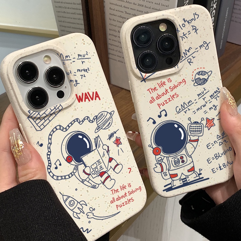 นักบินอวกาศ เคสโทรศัพท์มือถือ ย่อยสลายได้ For เคส iPhone 15 11 14 12 13 Pro Max 6 7 8 Plus X XS Max XR น่ารัก เคสไอโฟน