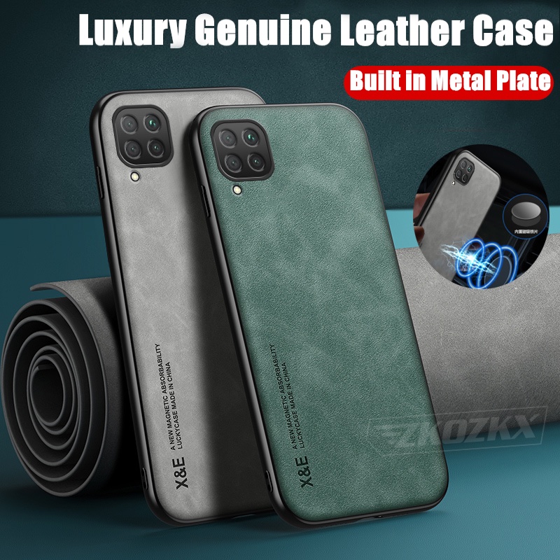 เคสหนังแกะแท้ พร้อมแผ่นโลหะในตัว สําหรับ Huawei Nova 7i JNY-L01A L02A L21A L21B L22A L22B LX2 LX1