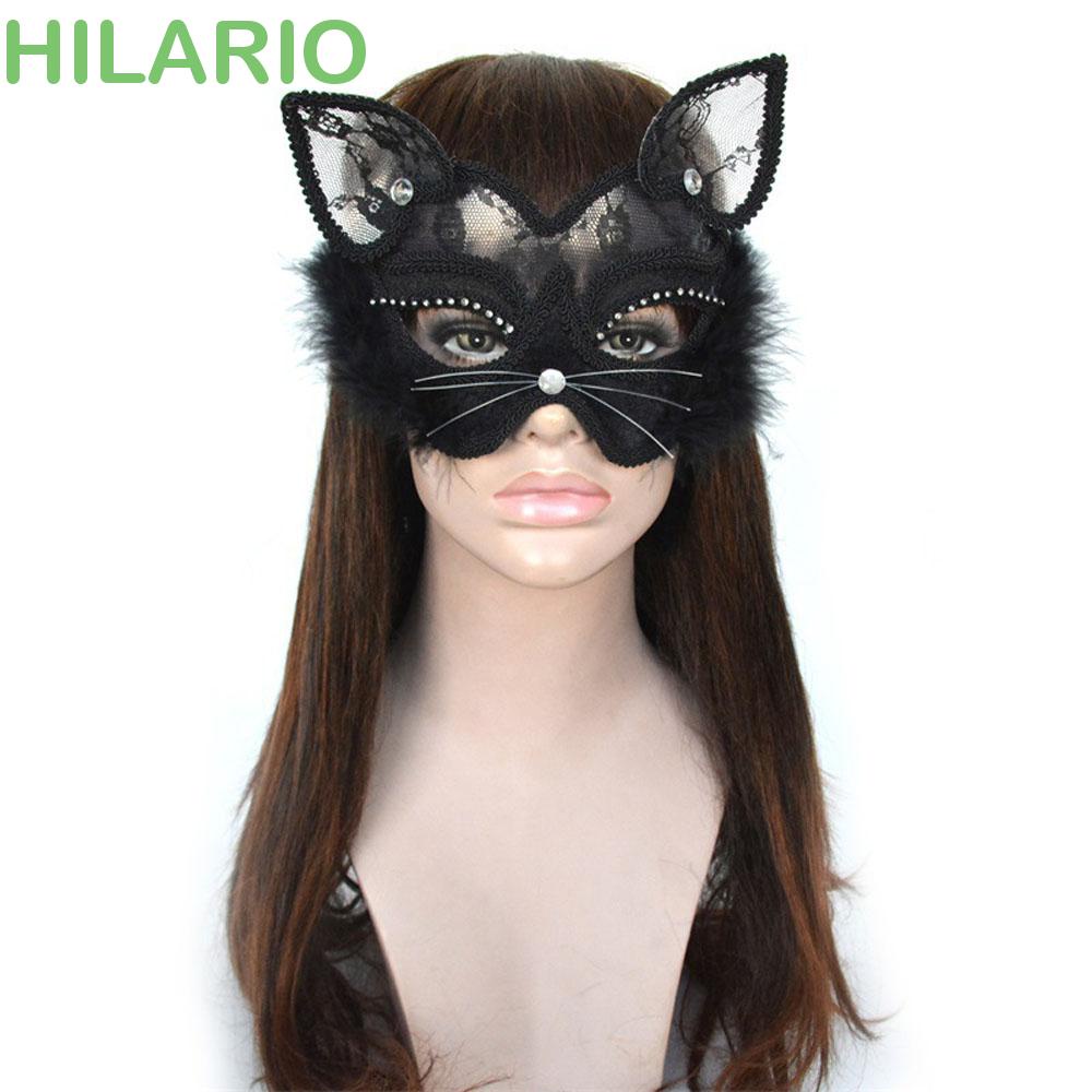 Hilario หน้ากากแมว ลูกไม้ สีดํา หรูหรา สําหรับผู้หญิง ปาร์ตี้ฮาโลวีน