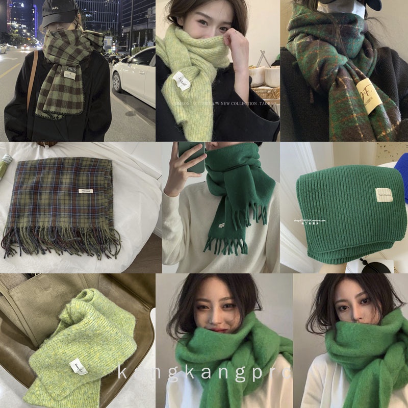 ผ้าพันคอ KK★ ** A Thousand Chapters One Green * Heart-moving Green Giant White Retro Green Series Sc