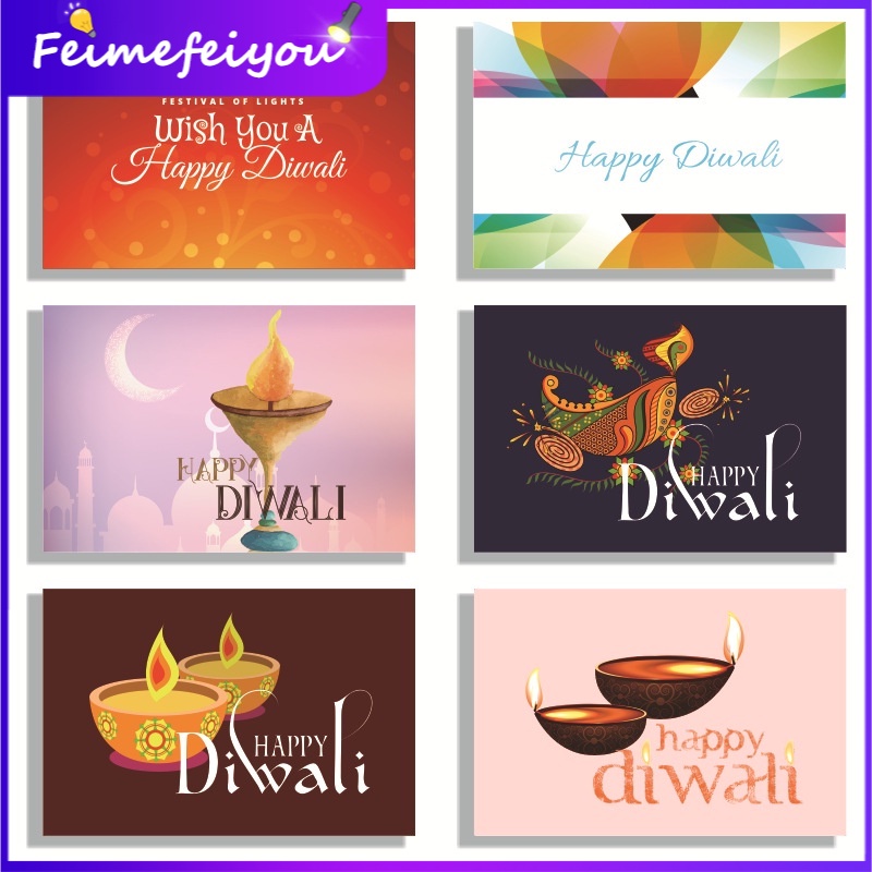 โปสการ์ดอวยพร Happy Diwali แบบพับได้ สําหรับเทศกาลวันหยุด 2025 12 ชิ้น ต่อชุด