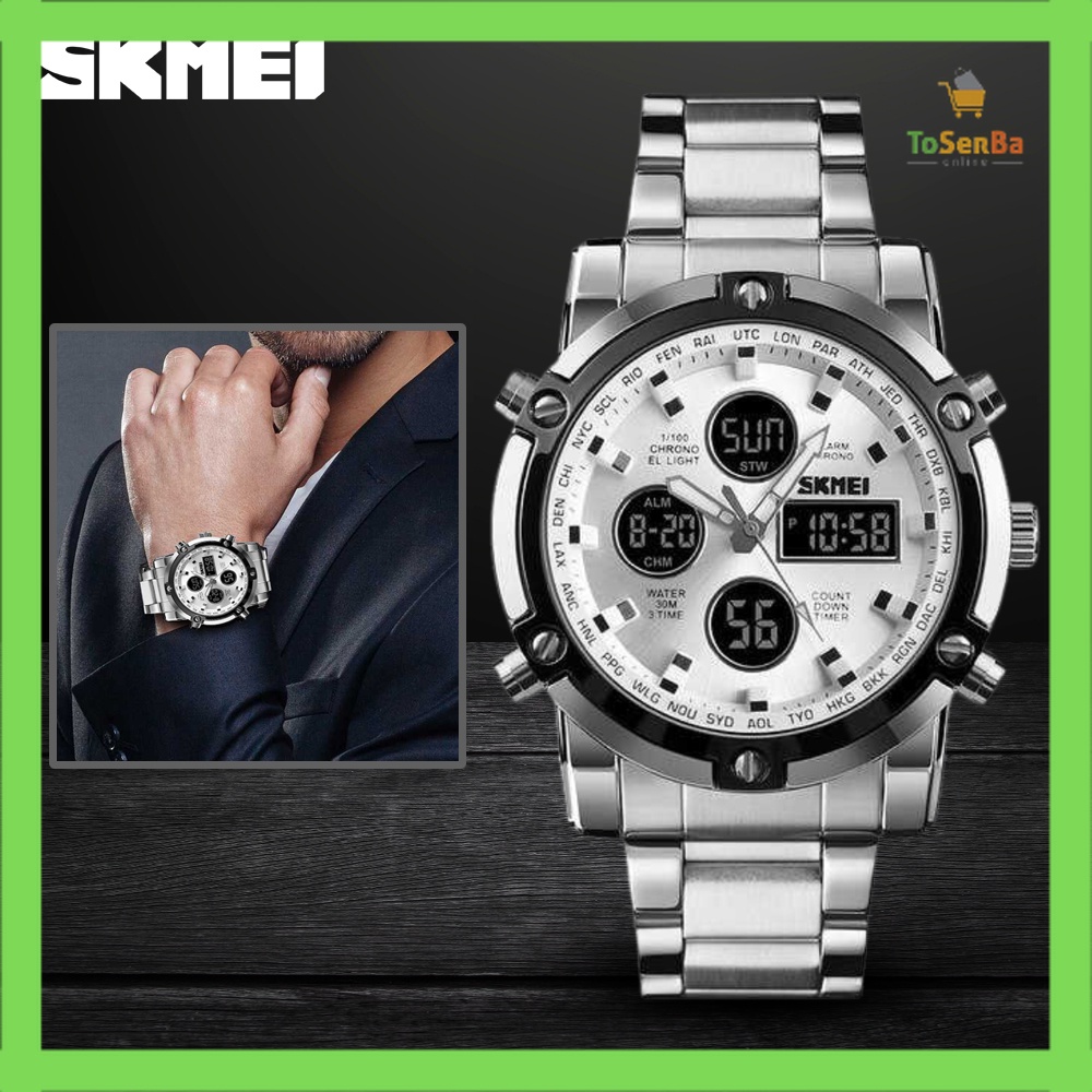 Skmei นาฬิกาข้อมืออะนาล็อก ดิจิตอล ลําลอง สําหรับผู้ชาย - 1389 - สีเงิน