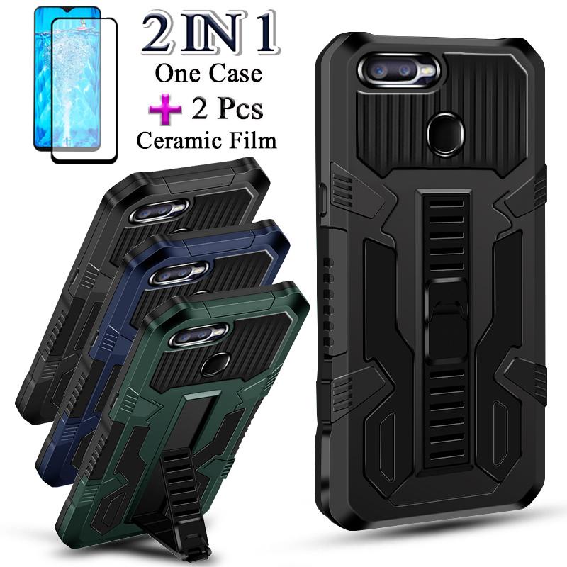 2 IN 1 สําหรับ OPPO F9 OPPO A11K เคสโทรศัพท์ผู้ถือสายรัดข้อมือ Hard Case พร้อมหน้าจอเซรามิคสองชิ้น