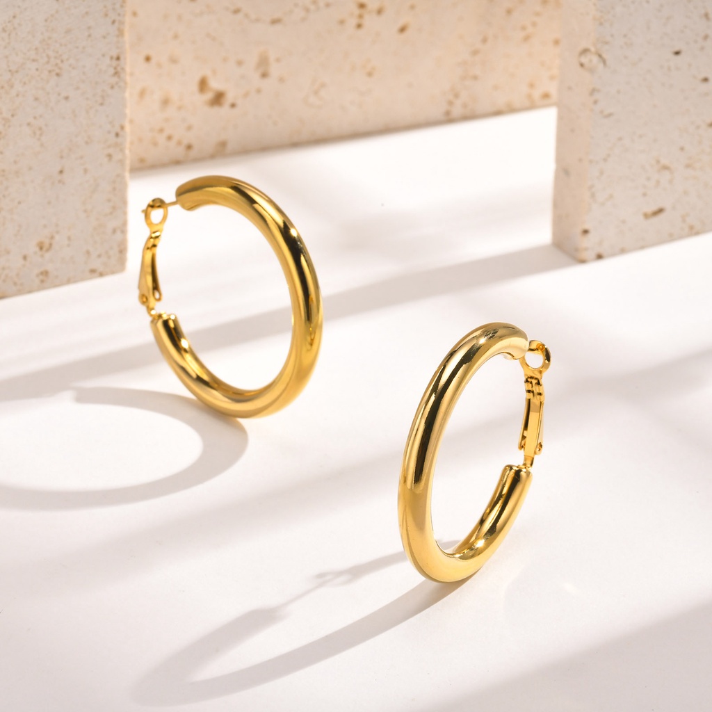 Vnox ต่างหูห่วงวงกลม สเตนเลส ทอง 18K 30 มม. 40 มม. 50 มม. สําหรับผู้หญิง - รูปที่ 4