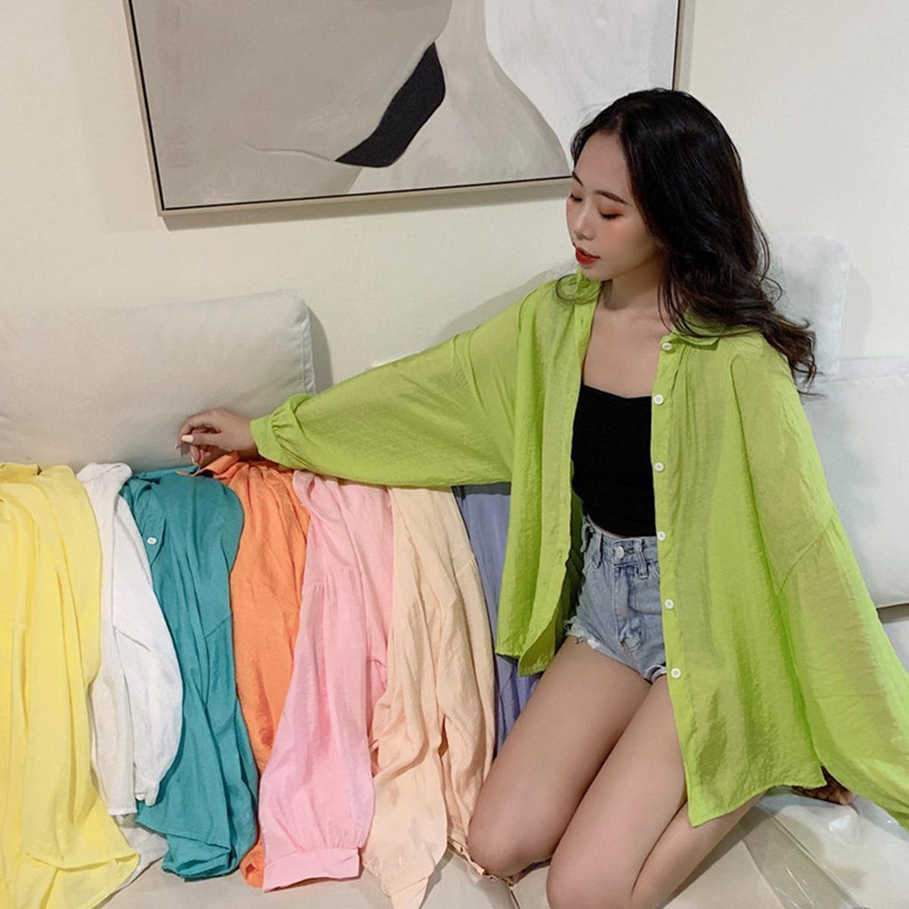 mimi&didi เสื้อแขนยาวเกาหลีน่ารัก เสื้อเชิ้ตสีขาว สาวอวบ สีสันสดใสและสวยงาม คอวี สีลูกกวาด ดีไซน์เก๋#W251