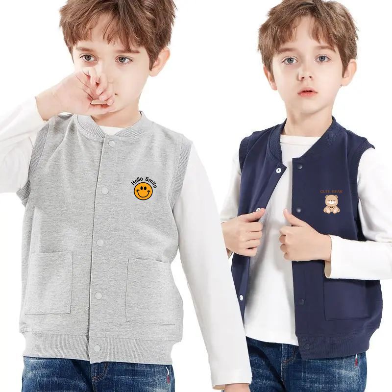 เสื้อกั๊กแจ็กเก็ต ผ้าฝ้าย ลายการ์ตูน แบบเรียบง่าย สําหรับเด็กผู้ชาย