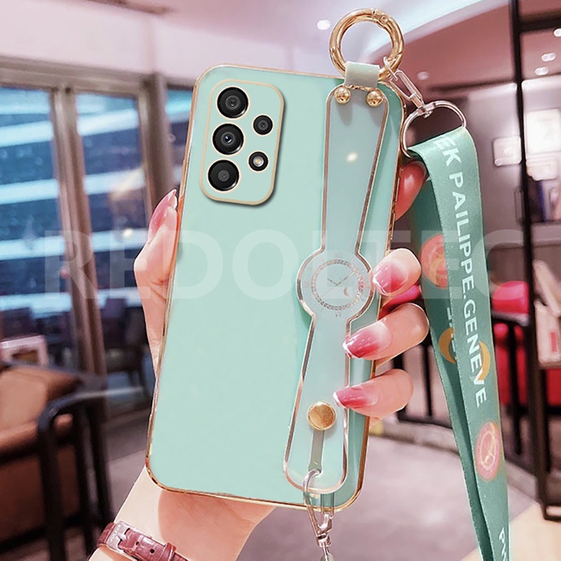 Samsung Galaxy A32 A52 A52S A72 4G 5G เคสโทรศัพท์มือถือ ชุบไฟฟ้า พร้อมสายคล้องไหล่ และสายคล้องยาว สําหรับ
