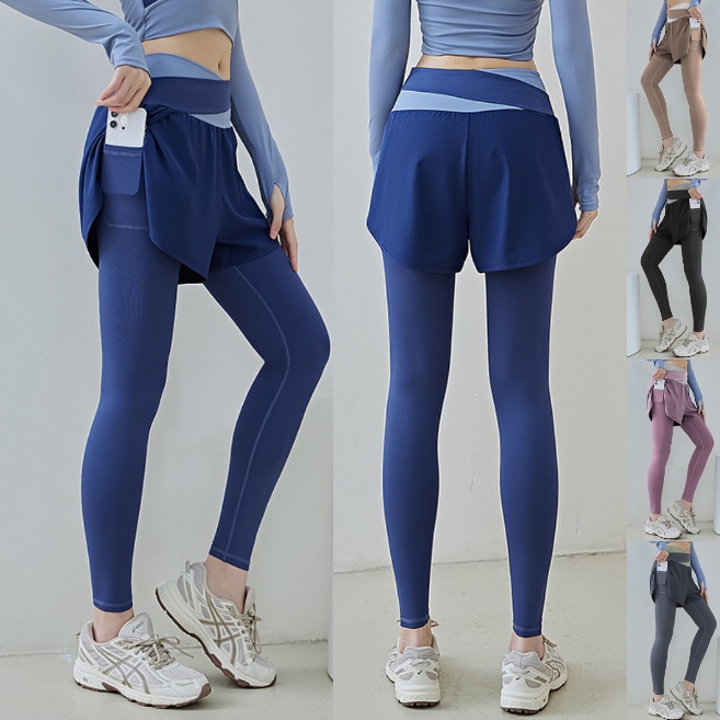 ✨ขายาวรุ่นใหม่✨(YOGA-059) กางเกงออกกำลังกายขายาว กางเกงวิ่ง เอวสูงทูโทน มีซับใน มีกระเป๋าซ่อน