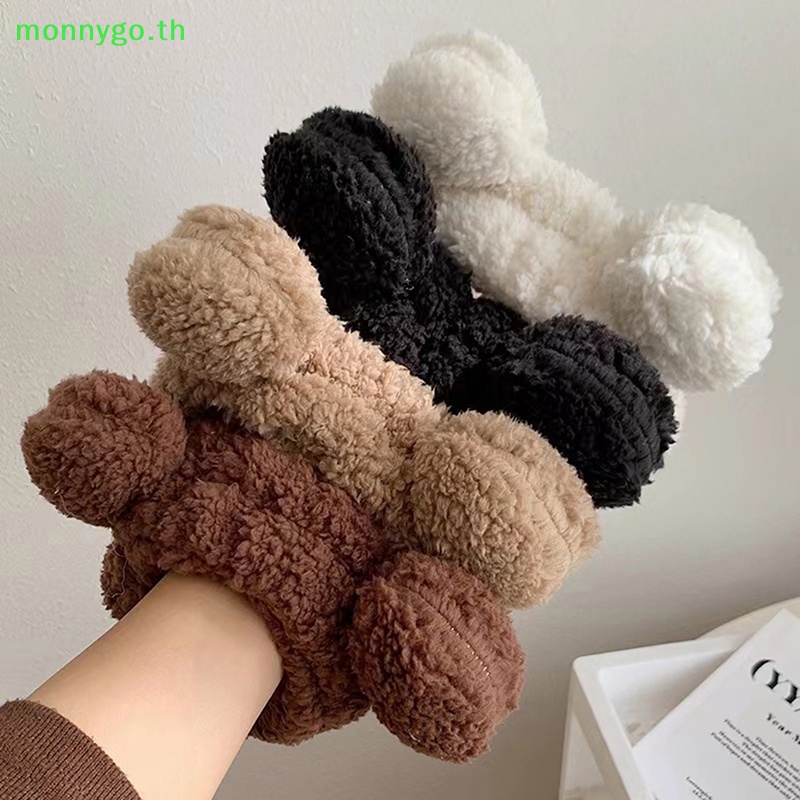 Monnygo ที่คาดผม ผ้าโพกหัว ผ้ากํามะหยี่ ลายหูหมีน่ารัก ยืดหยุ่น อุปกรณ์เสริม สําหรับล้างหน้า แต่งหน้า