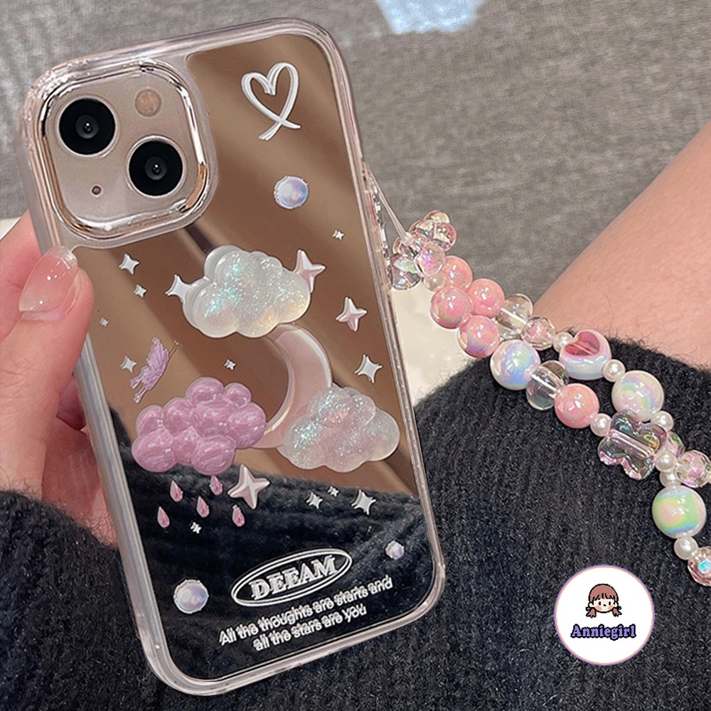 Dreamy 3D Clouds กระจกสร้อยข้อมือลูกปัดเคสโทรศัพท์สําหรับIphone 11 15 16 Pro Max 12 14 13 Pro Max XS