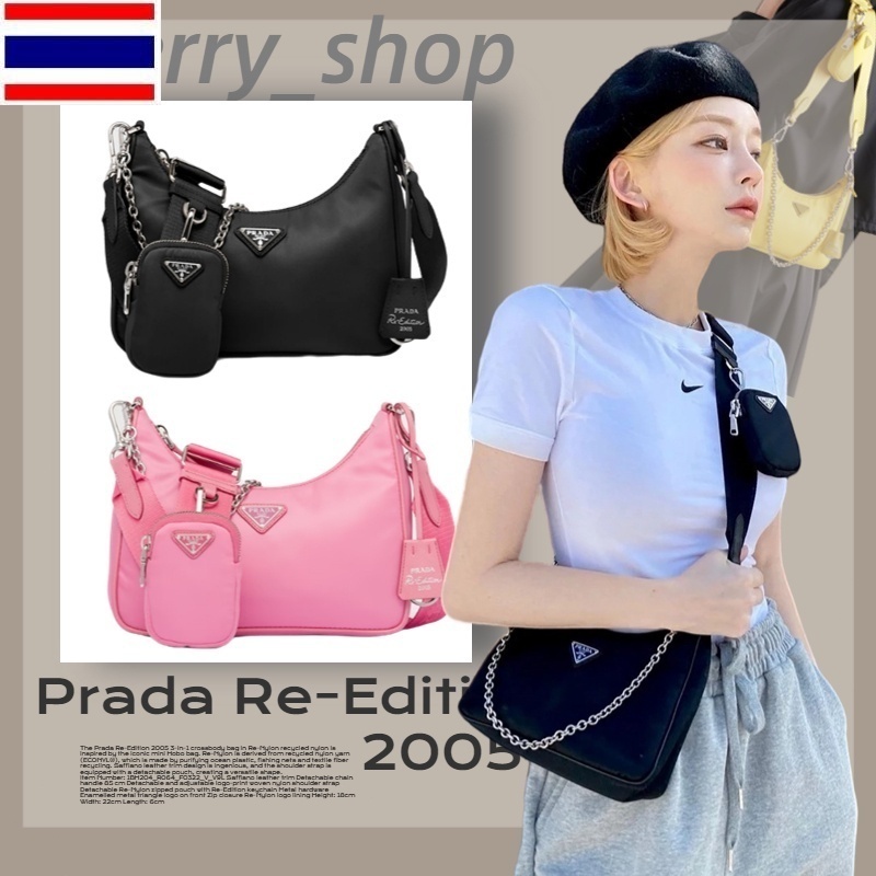 New 🍒ปราด้า Prada Re-Edition 2005 Recycled Nylon 3-in-1 Bag🍒กระเป๋าโซ่/กระเป๋าสะพายไหล่/กระเป๋าถือ GF57