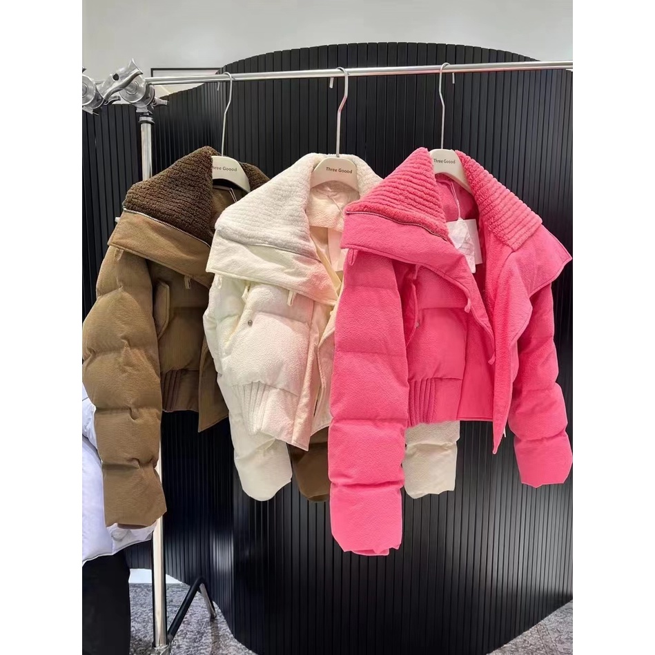 Liasynn Influencer เสื้อแจ็กเก็ตสั้น ผ้าฝ้าย เอวสูง สีชมพู ระดับไฮเอนด์ แฟชั่นฤดูหนาว สําหรับผู้หญิง