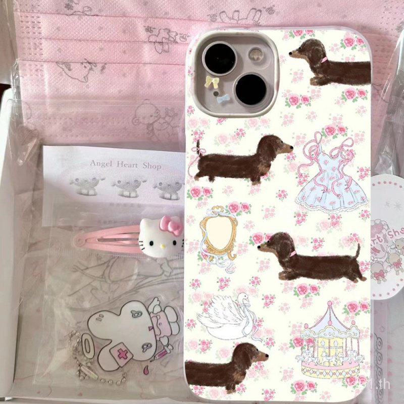 Bwyk เคสป้องกันโทรศัพท์มือถือ แบบนิ่ม ลายดอกไม้ สุนัขดัชชุน สําหรับ iPhone x 15 14 13promax 12 11