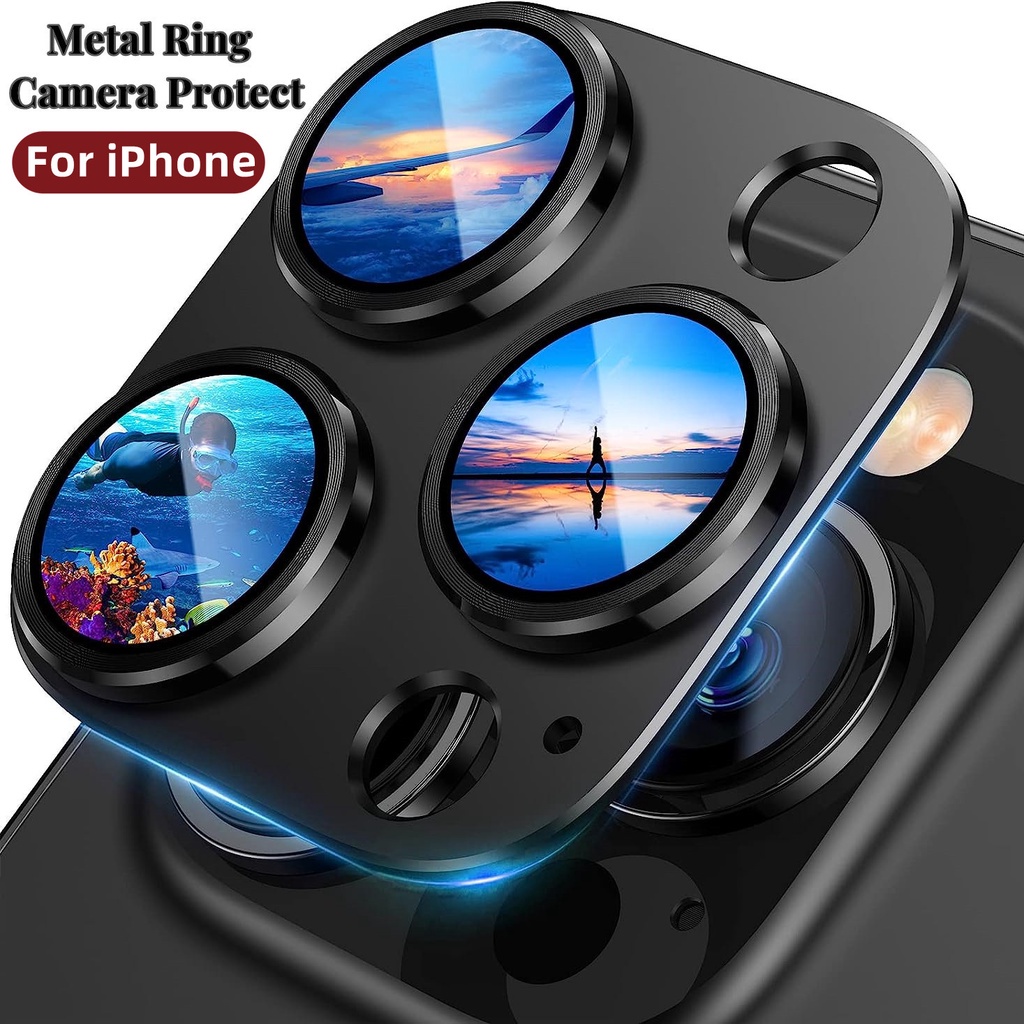 ตัวป้องกันเลนส์กล้อง แหวนโลหะ กระจกนิรภัย สําหรับ iPhone 15 14 Plus Pro Max 13 12 11 Pro Max Mini