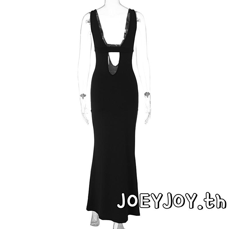 Joeyjoy-ชุดเดรสยาวคอวีลึกแขนกุดทรงหางปลาสำหรับผู้หญิง - รูปที่ 7