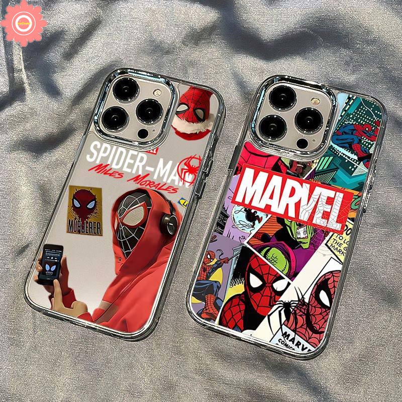 เคสโทรศัพท์มือถือชุบโลหะ แบบนิ่ม ลายสไปเดอร์แมน หรูหรา สําหรับ IPhone 7Plus 15 11 14 13 12 Pro Max 15 6 7 6S 8 Plus 8Plus XR X XS Max SE 2020