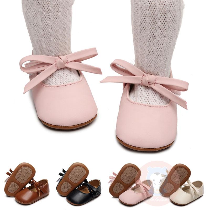 Laa6-baby Girls Bowknot PU Princess Flats รองเท้าเดินลําลอง