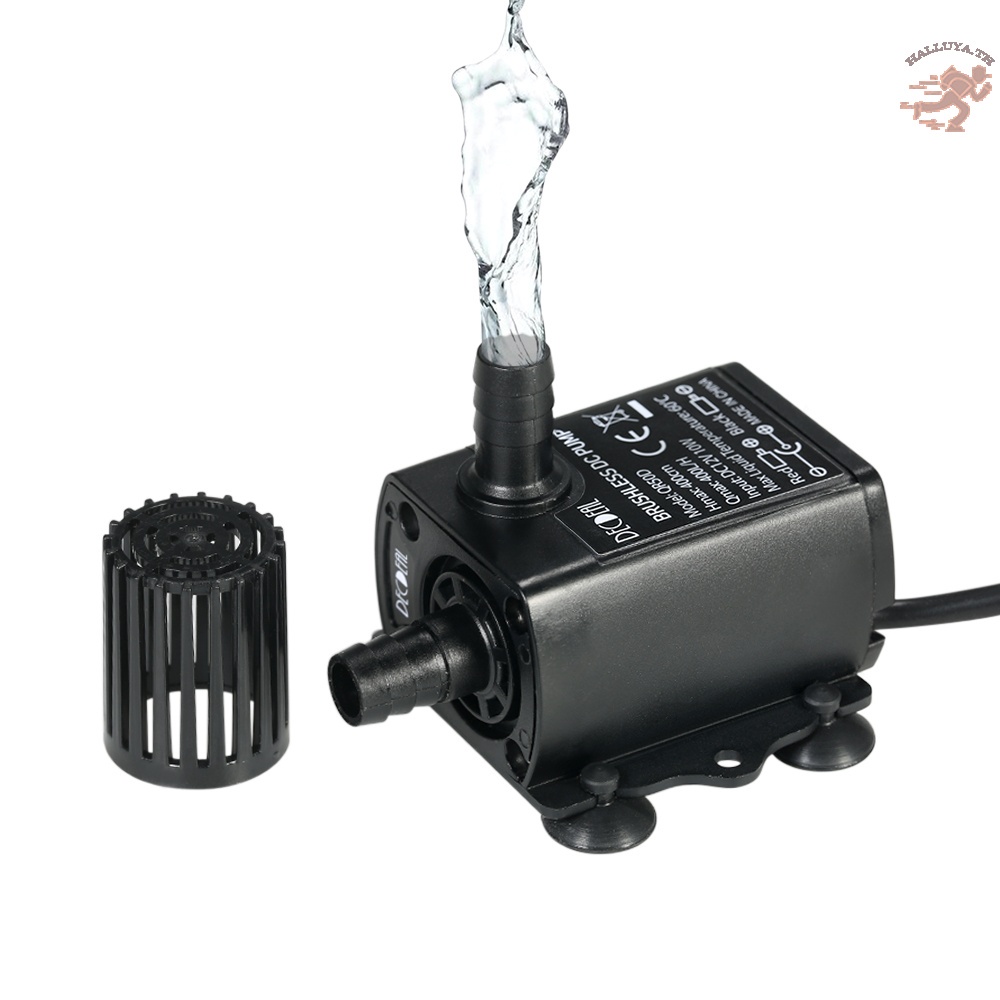 Hlluth Decdeal ปั๊มน้ําพุ ไร้แปรงถ่าน DC12V 10W ขนาดเล็ก เสียงเงียบมาก พร้อมน้ําพุใต้น้ํา ตัวเมีย 5.5*2.1 มม. 400 ลิตร ต่อชั่วโมง 400 ซม. สําหรับตู้ปลา