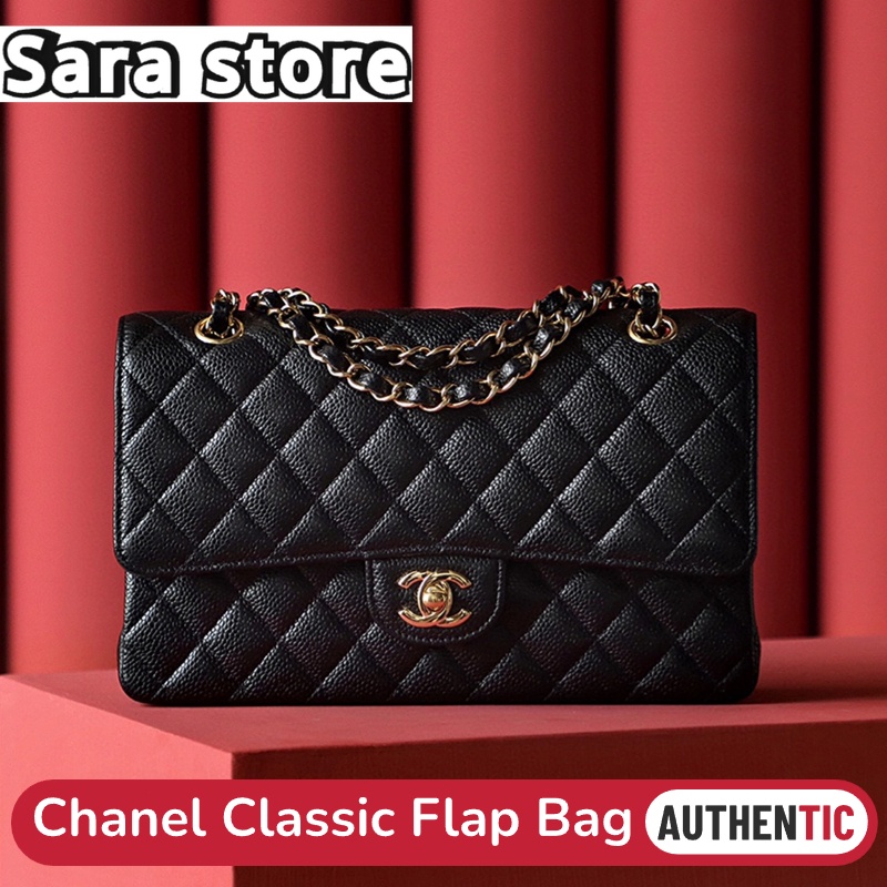 ชาแนล Chanel Classic Flap CF Shoulder Bag สีดำ GHW &amp; SHW กระเป๋าสะพายผู้หญิง Caviar คาเวียร์