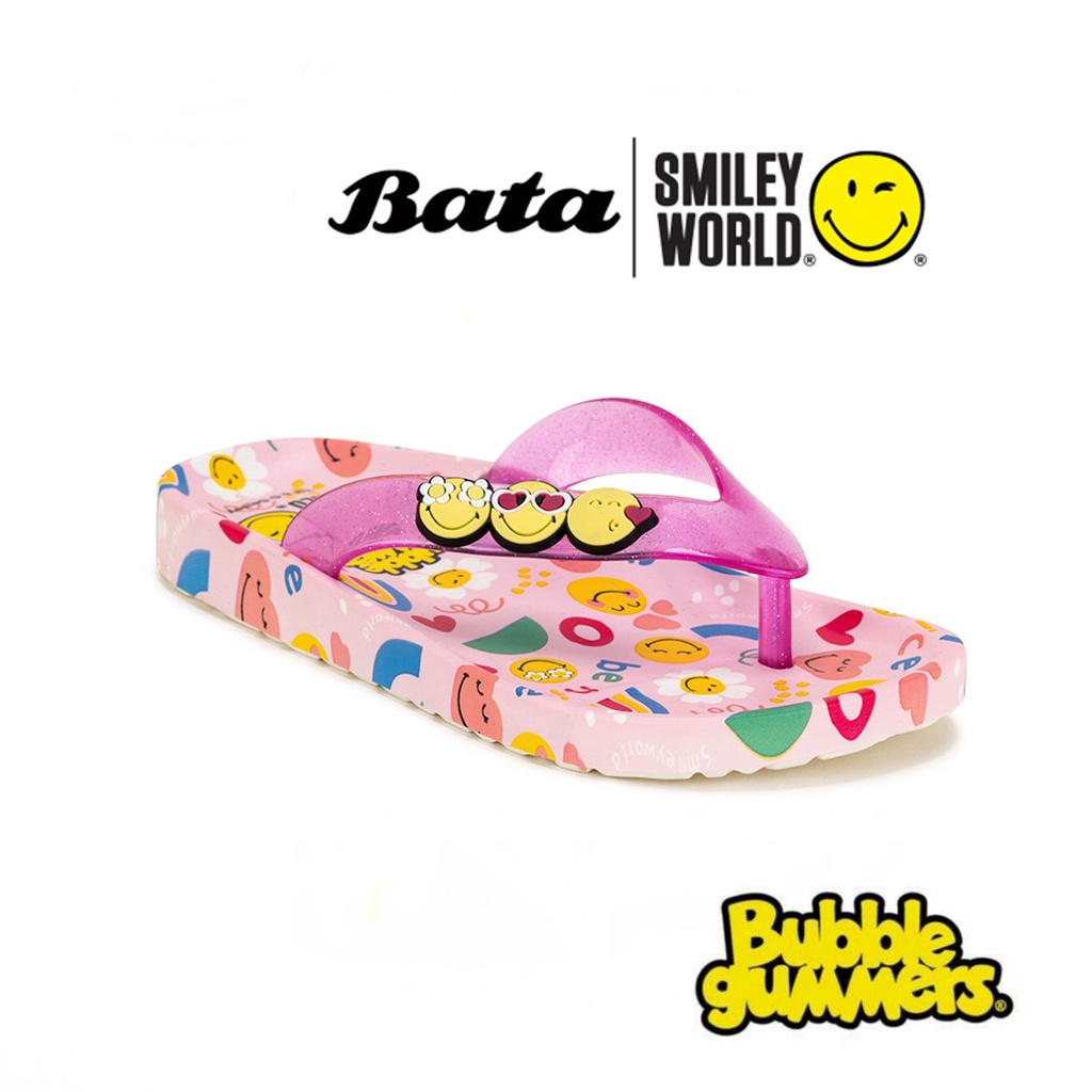 Bata บาจา Bubble Gummers รองเท้าแตะแฟชั่น หูหนีบ ไม่ลื่น สีสันสดใส สำหรับเด็กผู้หญิง รุ่น SMILEY สีชมพู รหัส 3715859