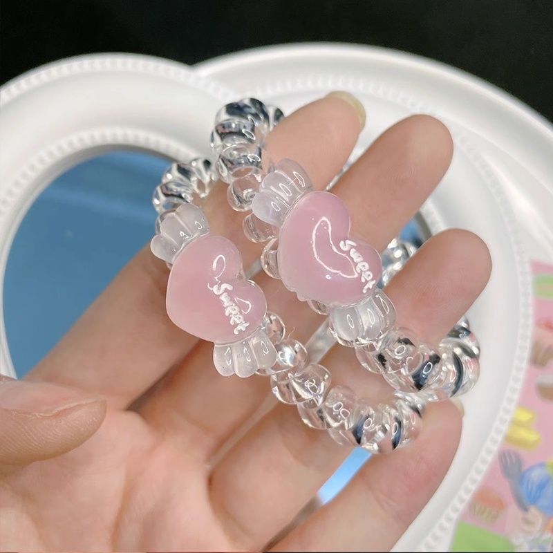 พร้อมส่งยางรัดผมลายหัวใจน่ารักสไตล์เกาหลีเกลียวส์ใสความยืดหยุ่นสูงหางม้านักเรียนสำหรับผู้หญิงเครื่องประดับผม.COD