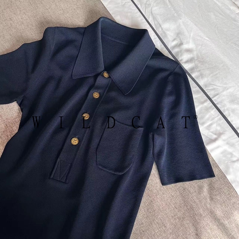 เสื้อโปโลแขนสั้น ผ้าถัก เข้ากับทุกการแต่งกาย แฟชั่นฤดูร้อน สําหรับผู้หญิง