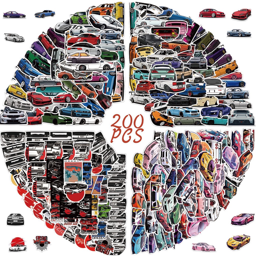 สติกเกอร์ ลายการ์ตูนกราฟฟิติ JDM กันน้ํา สําหรับติดตกแต่งหมวกกันน็อค จักรยาน 200 100 50 ชิ้น