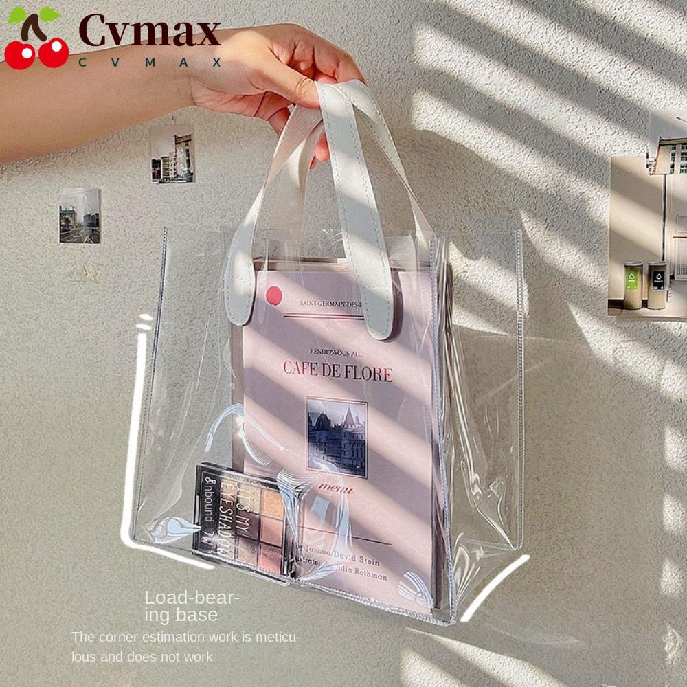 Cvmax กระเป๋าช้อปปิ้ง PVC แบบใส กันน้ํา มีหูหิ้ว