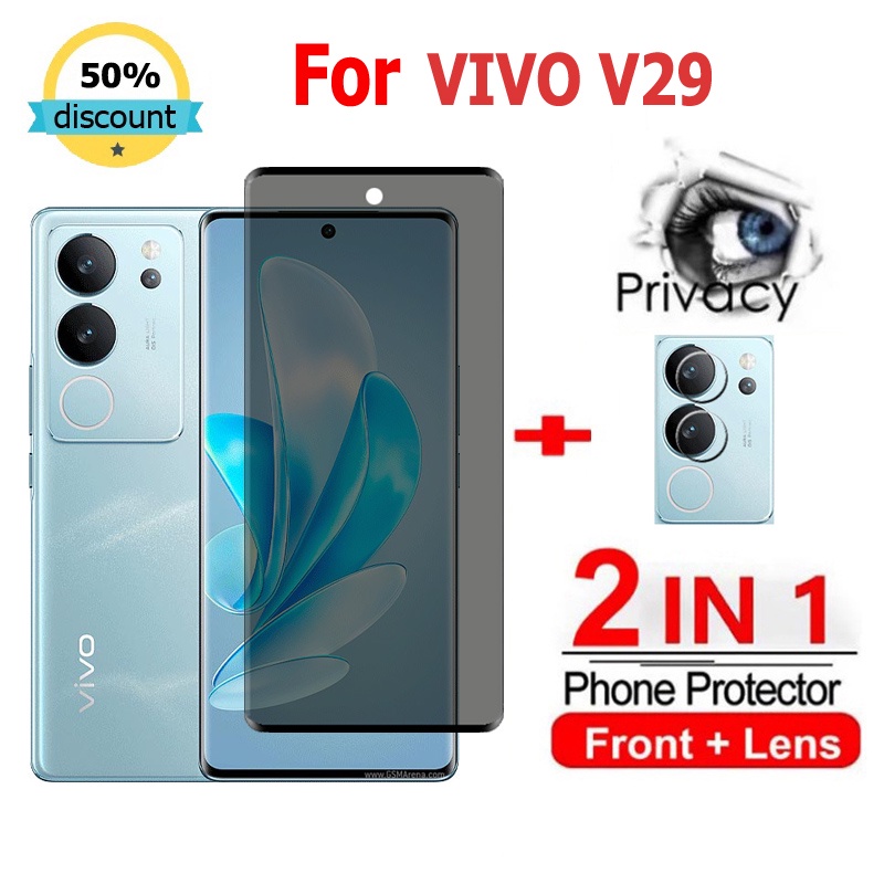 2 in 1 ฟิล์ม Vivo V29 5G ฟิล์มกระจกนิรภัยกันรอยหน้าจอ กันแอบมอง เพื่อความเป็นส่วนตัว สําหรับ Vivo V30 Y36 V27 V29 Y27 Y78 Y02 Y22 Y16 V25 V23 Y02a Y22s Y02T V23e X90 Pro 5G