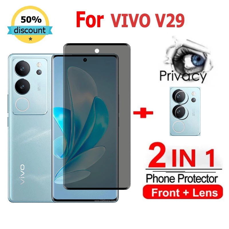 2 in 1 ฟิล์ม Vivo V29 5G ฟิล์มกระจกนิรภัยกันรอยหน้าจอ กันแอบมอง เพื่อความเป็นส่วนตัว สําหรับ Vivo V30 Y36 V27 V29 Y27 Y78 Y02 Y22 Y16 V25 V23 Y02a Y22s Y02T V23e X90 Pro 5G
