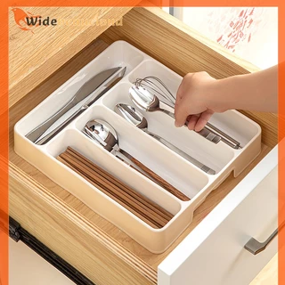 Widebeaucloud 4/5 ช่องช้อนส้อมทุกวันลิ้นชัก Divider ถาดสี่เหลี่ยมผืนผ้าทําความสะอาดง่ายบ้านครัวช้อนส้อมแยกกล่อง